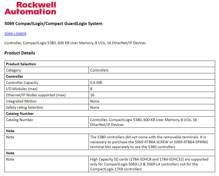 5069-L306ER - Allen-Bradley, CompactLogix 5380 CPU